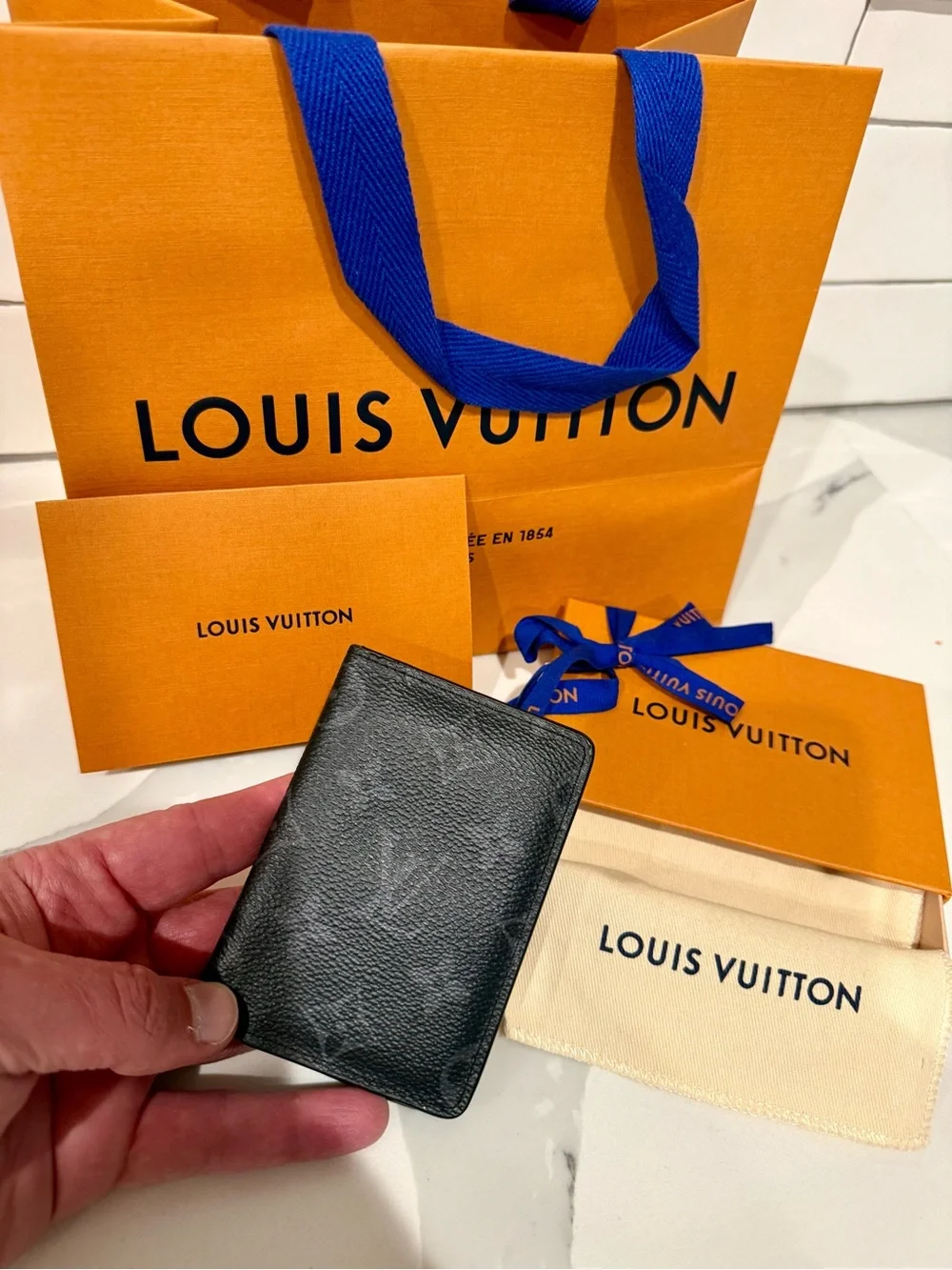 Louis Vuitton Black Monogram Canvas Card Sleeve with Orange Gift Packaging